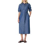 Amazon Essentials Vestido de Manga Larga de Cambray Vaquero de Corte Recto Mujer, Lavado Medio Clásico, XS