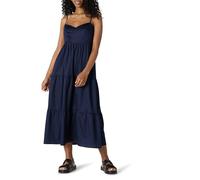 Amazon Essentials Vestido Largo de satén de algodón con Cintura Imperio Ajustado y Acampanado para Mujer, Color Azul Marino, Talla L
