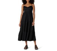 Amazon Essentials Vestido Largo de satén de algodón con Cintura Imperio Ajustado y Acampanado para Mujer, Color Negro, Talla S