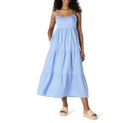 Amazon Essentials Vestido Largo de satén de algodón con Cintura Imperio para Mujer, Corte Imperio, Escalonado, Rayas Azules y Blancas, Talla XS
