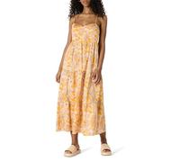 Amazon Essentials Vestido Largo de satén de algodón con Cintura Imperio para Mujer, Corte Imperio, Escalonado, Amarillo Dorado, Beige, Floral, Talla S