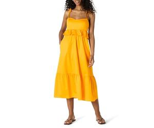 Amazon Essentials Vestido Largo Entallado y Escote Corazón con Vuelo con Capas de Satén de Algodón con Cintura de Corte Imperio Mujer, Amarillo Dorado, M
