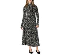 Amazon Essentials Vestido Maxi Corto de Manga Larga, Entallado y con Vuelo Mujer, Azul Marino Crema Pétalos, M