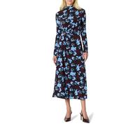 Amazon Essentials Vestido Maxi Corto de Manga Larga, Entallado y con Vuelo Mujer, Burdeos Azul Floral, M