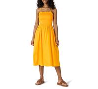 Amazon Essentials Vestido Midi con Corpiño Nido de Abeja de Satén de Algodón de Corte Recto Mujer, Amarillo Dorado, XXS