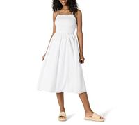 Amazon Essentials Vestido Midi con Corpiño Nido de Abeja de Satén de Algodón de Corte Recto Mujer, Blanco, M