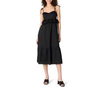 Amazon Essentials Vestido Midi Entallado y con Vuelo con Volantes y Cintura Imperio de Satén de Algodón Mujer, Negro, S