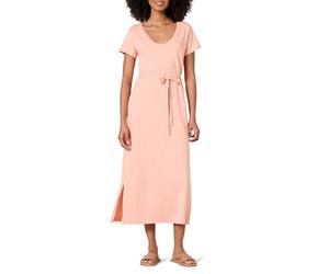 Amazon Essentials Vestido Midi Estilo Camiseta con cinturón y de Manga Corta Mujer, Rosa Coral, M