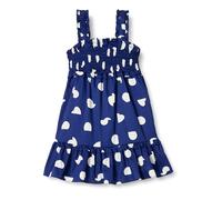 Amazon Essentials Vestido sin Mangas Fruncido 100 % Algodón Niña, Azul Marino Abstracto Lunares, 3 años