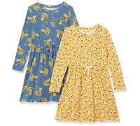 Amazon Essentials Vestido Tipo Camiseta de Cintura Elástica y Manga Larga Niña, Amarillo Floral/Azul Gato, 6-7 años