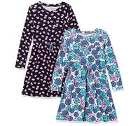 Amazon Essentials Vestido Tipo Camiseta de Cintura Elástica y Manga Larga Niña, Azul Floral/Azul Marino, 10 años
