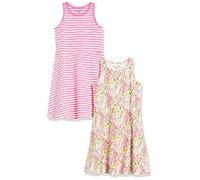 Amazon Essentials Vestidos de Punto sin Mangas Niña, Pack de 2, Blanco Floral/Rosa Rayas, 9 años