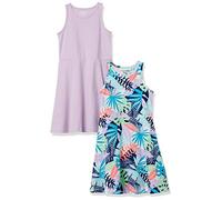 Amazon Essentials Vestidos de Punto sin Mangas Niña, Pack de 2, Morado/Tropical, 6-7 años