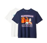 Amazon Essentials Warner Brothers Camiseta de Cuello Redondo de Algodón, Manga Corta, Corte Clásico Hombre, Pack de 2, Superman Justice, 3XL