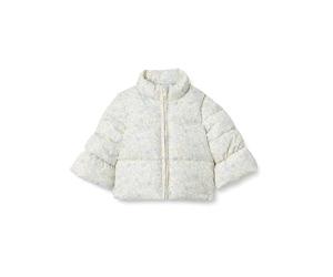 Amazon Essentials x Sofia Grainge Abrigo Acolchado de Tafetán Niña, Marfil Azul Florece En Filas, 4 años