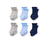 Amazon Essentials x Sofia Grainge Calcetines Festoneados Bebé Niña, 6 Pares, Azul Claro/Azul Marino/Gris Mezcla, 0-6 meses