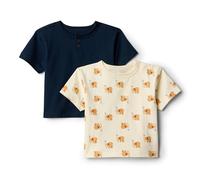 Amazon Essentials x Sofia Grainge Camisetas de Algodón con Cuello Redondo y Manga Corta Bebé-Niños, Pack de 2, Azul Marino/Elefantes, 12 Meses
