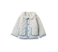 Amazon Essentials x Sofia Grainge Chaqueta Acolchada con Volantes Bebé Niña, Marfil Azul Florece En Filas, 18 meses