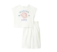 Amazon Essentials x Sofia Grainge Conjunto de Camiseta de Manga Corta y Pantalones de Piqué de Algodón Niñas, Marfil Club Náutico, 2 años