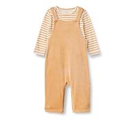 Amazon Essentials x Sofia Grainge Conjunto de Mono de Terciopelo y Bodi de Manga Larga Unisex Bebés, Pack de 2, Camel Claro/Rayas, 0 meses
