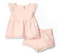 Amazon Essentials x Sofia Grainge Conjunto de Pantalones Cortos y Top con Bordados Bebé Niña, Rosa Claro, 24 meses