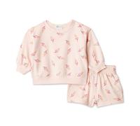 Amazon Essentials x Sofia Grainge Conjunto de Sudadera y Pantalones Cortos de Felpa Francesa Unisex bebé, Helado rosa claro, 6-9 meses