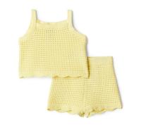 Amazon Essentials x Sofia Grainge Conjunto de Suéter sin Mangas y Pantalones Cortos de Ganchillo de Algodón, Colección Mommy And Me Unisex bebé, Amarillo Claro, 3-6 meses