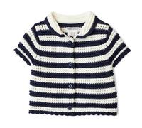 Amazon Essentials x Sofia Grainge Jersey de Algodón de Manga Corta con Botones en la Parte Delantera y Cuello Babero Niñas, Polo A Rayas Azul Marino Marfil, 2 años