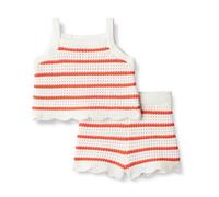 Amazon Essentials x Sofia Grainge Mamá y Yo Conjuntos de Jerséis y Camisetas sin Mangas de Ganchillo de Algodón Unisex bebé, Marfil Rojo Uneven Stripe, 4 años