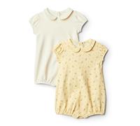 Amazon Essentials x Sofia Grainge Mono de Manga Corta con Cuello Babero Bebé Niña, Pack de 2, Florecitas Flores/Marfil, 0 meses