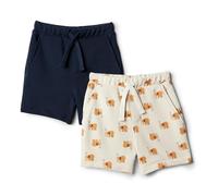 Amazon Essentials x Sofia Grainge Pantalones Cortos de Felpa Francesa de Punto sin Cordones Bebé-Niños, Pack de 2, Azul Marino/Elefantes, 18 meses