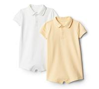 Amazon Essentials x Sofia Grainge Pelele de Algodón de Manga Corta de Estilo Polo Bebé-Niños, Pack de 2, Blanco/Bronceado Claro, 0-3 meses