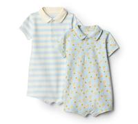 Amazon Essentials x Sofia Grainge Pelele de Algodón de Manga Corta de Estilo Polo Bebé-Niños, Pack de 2, Jirafa/Rayas, 6-9 meses