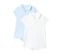 Amazon Essentials x Sofia Grainge Pelele de Algodón de Manga Corta de Estilo Polo Bebé-Niños, Pack de 2, Azul claro/blanco, 24 meses