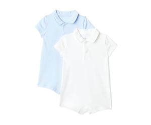 Amazon Essentials x Sofia Grainge Pelele de Algodón de Manga Corta de Estilo Polo Bebé-Niños, Pack de 2, Azul claro/blanco, 12 meses