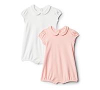 Amazon Essentials x Sofia Grainge Pelele de Manga Corta de Algodón con Cuello Babero Bebé-Niñas, Paquete de 2, Blanco/Rosa Claro, 18 meses