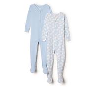 Amazon Essentials x Sofia Grainge Pijama Ceñido de Algodón con Pies Unisex Bebés, Pack de 2, Azul Claro/Oso Polar, 3-6 Meses