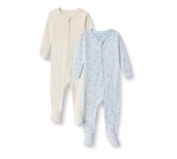 Amazon Essentials x Sofia Grainge Pijama Ceñido de Algodón con Pies Unisex Bebés, Pack de 2, Azul Claro Gansos, 12 Meses