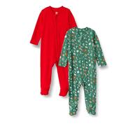 Amazon Essentials x Sofia Grainge Pijama de Algodón con Pies Unisex bebé, Pack de 2, Holiday/Rojo, 0-3 meses