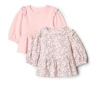 Amazon Essentials x Sofia Grainge Top de Punto con Mangas 3/4 Niña, Pack de 2, Floral Delicado/Rosa, 3 años