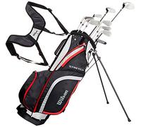 Wilson WGG157548 Set Completo para Principiantes, 10 Palos de Golf con Bolsa de Transporte, Mano Derecha, Hombre, Negro/Gris/Rojo, Stretch XL