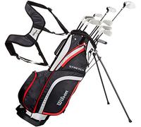 Wilson WGG157552 Set Completo para Principiantes, 10 Palos de Golf de Medida extendida (1 Pulgada) con Bolsa de Transporte, Mano Derecha, Hombre, Negro/Gris/Rojo, Stretch XL