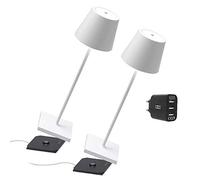 [Amazon Exclusive] Zafferano Poldina Pro Kit 2x Lámpara Portátil, Cargador USB doble Aiino para Cargar Simultáneamente Lámpara/Smartphone, LED regulable, Base de Carga por Contacto, H38cm - Blanco