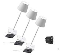 [Amazon Exclusive] Zafferano Poldina Pro Kit 3x Lámpara Portátil, Cargador USB triple Aiino para Cargar Simultáneamente Lámpara/Smartphone, LED regulable, Base de Carga por Contacto, H38cm - Blanco