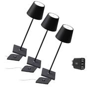[Amazon Exclusive] Zafferano Poldina Pro Kit 3x Lámpara Portátil, Cargador USB triple Aiino para Cargar Simultáneamente Lámpara/Smartphone, LED regulable, Base de Carga por Contacto, H38cm - Negro