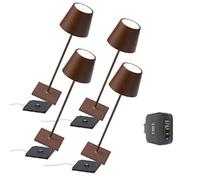 [Amazon Exclusive] Zafferano Poldina Pro Kit 4x Lámpara Portátil, Cargador USB cuádruple Aiino para Cargar Simultáneamente Lámpara/Smartphone, LED regulable, Base de Carga por Contacto, H38cm - Corten