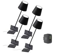 [Amazon Exclusive] Zafferano Poldina Pro Kit 4x Lámpara Portátil, Cargador USB cuádruple Aiino para Cargar Simultáneamente Lámpara/Smartphone, LED regulable, Base de Carga por Contacto, H38cm - Negro