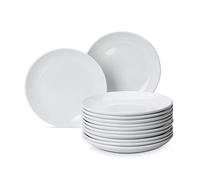 AmazonCommercial 12-Piece Porcelain, 9 Inch Coupe Dinner Plate Set, White