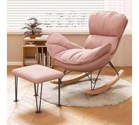 AMAZWI Sillón Mecedor Rosa Moderno con Reposapiés, Tapizado Piel Sintética Ideal Leer Y Tomar Una Siesta Cómodamente Mueble For Salón con Cojines Gruesos(Pink,with Footstool)