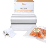 Amazy Bolsas envasar al vacío (2 rollos | 20 x 600 cm) Incl. Etiquetas - 2 rollos de bolsas gofradas de vacío para alimentos - Apropiado para cualquier máquina de envasar al vacío